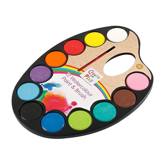 Juego de pintura de acuarela sólida con bandeja ovalada de 12 colores para estudiantes