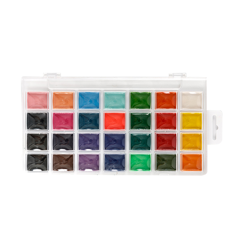 Juego de pintura de acuarela semiseca de 28 colores con pinceles