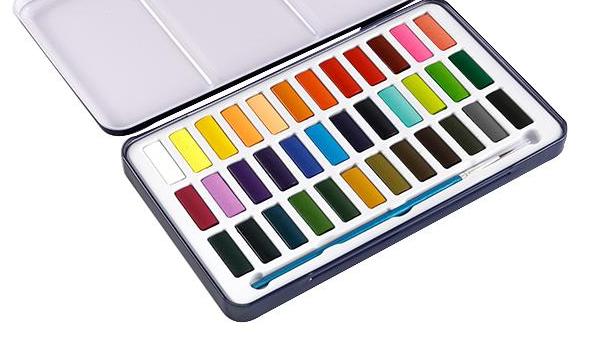 Juego de acuarela sólida de 36 colores con lata de pintura