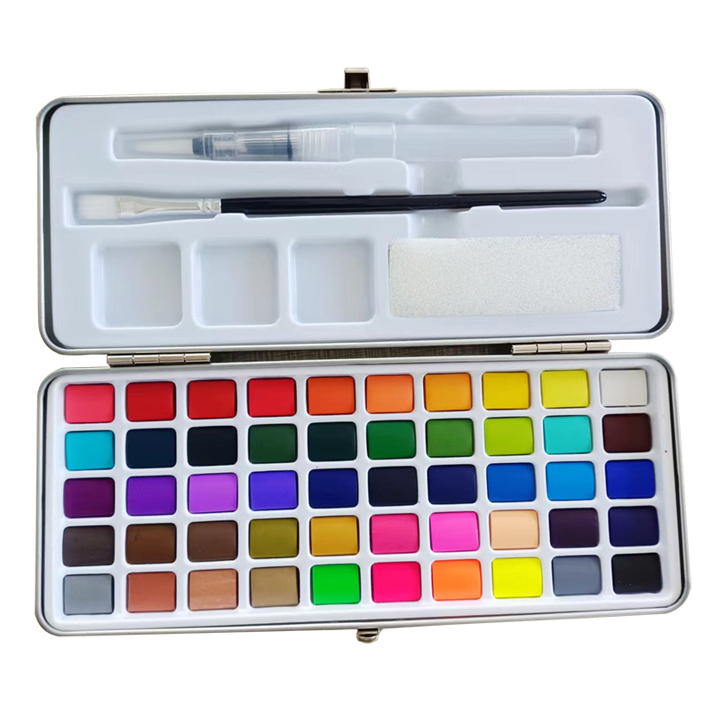 Caja de lata de 50 colores Juego de pintura de acuarela sólida